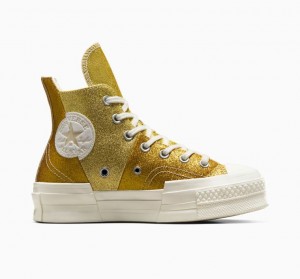 Férfi Converse Chuck 70 Plus Glitter Magasszárú Tornacipő Sötétarany | HUNGARY HFS9CG