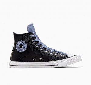 Férfi Converse Chuck Taylor All Star Leather Magasszárú Tornacipő Fekete Kék | HUNGARY JVD1YT