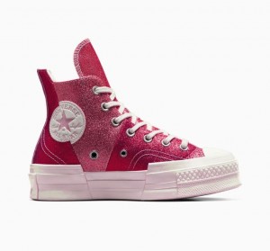 Női Converse Chuck 70 Plus Glitter Magasszárú Tornacipő Piros | HUNGARY JYK6LH