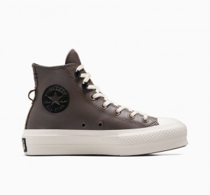 Női Converse Chuck Taylor All Star Lift Fleece-lined Leather Platform Cipő Csokoládé | HUNGARY PME5ZV