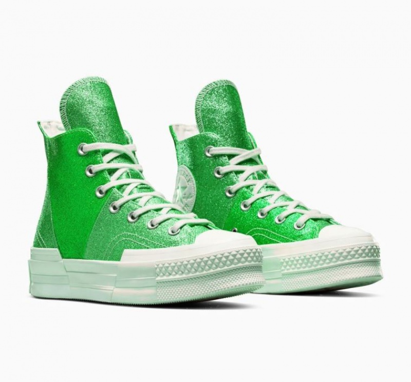 Férfi Converse Chuck 70 Plus Glitter Magasszárú Tornacipő Zöld | HUNGARY EVF0RG