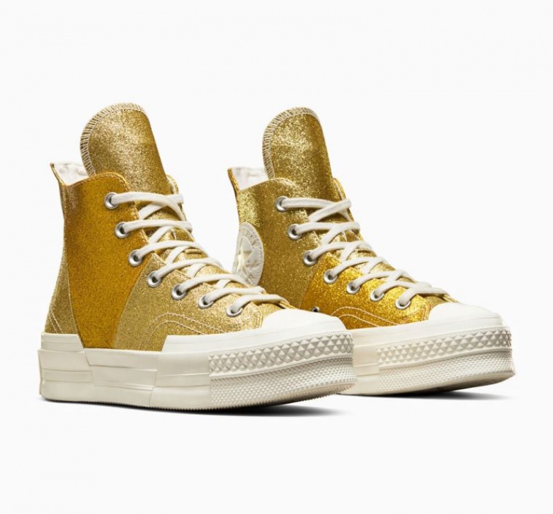 Férfi Converse Chuck 70 Plus Glitter Magasszárú Tornacipő Sötétarany | HUNGARY HFS9CG