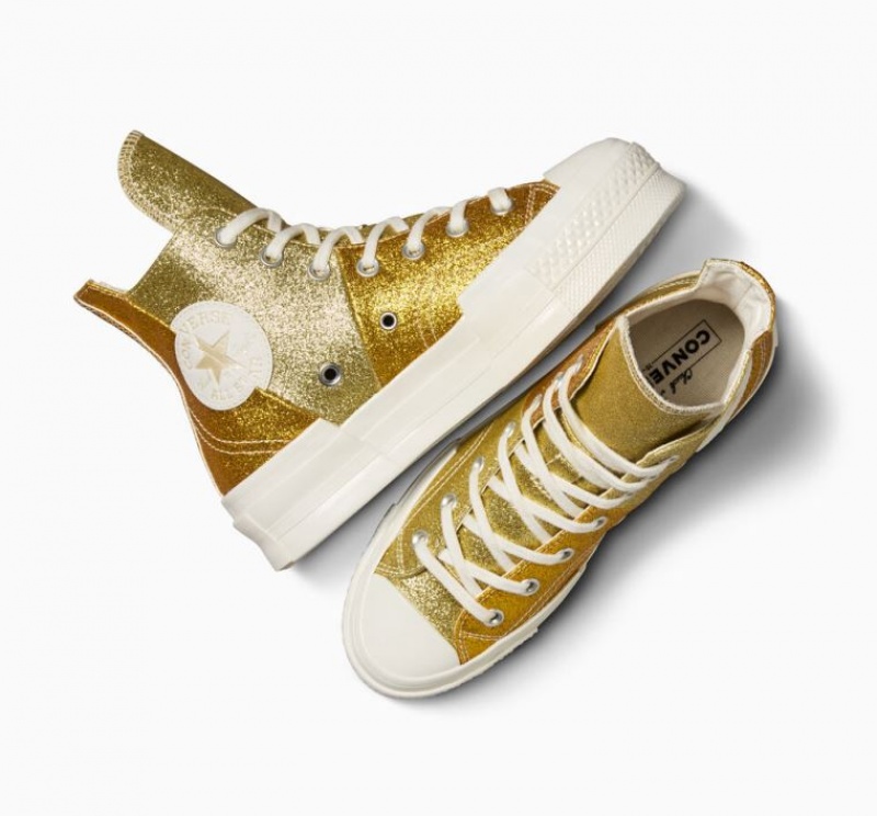 Férfi Converse Chuck 70 Plus Glitter Magasszárú Tornacipő Sötétarany | HUNGARY HFS9CG