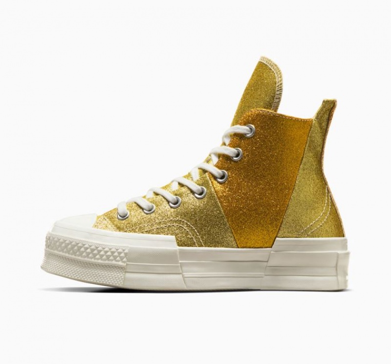 Férfi Converse Chuck 70 Plus Glitter Magasszárú Tornacipő Sötétarany | HUNGARY HFS9CG