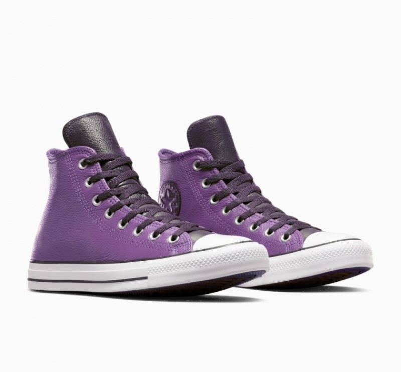 Férfi Converse Chuck Taylor All Star Leather Magasszárú Tornacipő Lila | HUNGARY ZNL4XG