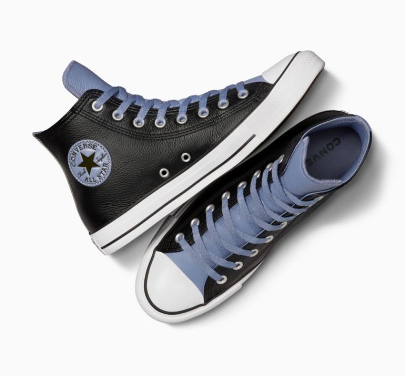 Férfi Converse Chuck Taylor All Star Leather Magasszárú Tornacipő Fekete Kék | HUNGARY JVD1YT