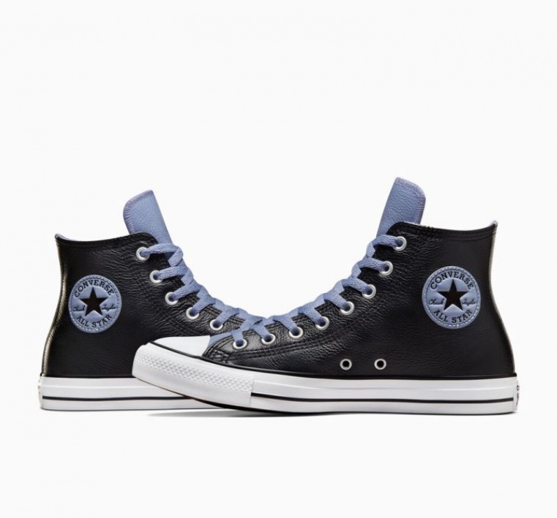 Férfi Converse Chuck Taylor All Star Leather Magasszárú Tornacipő Fekete Kék | HUNGARY JVD1YT