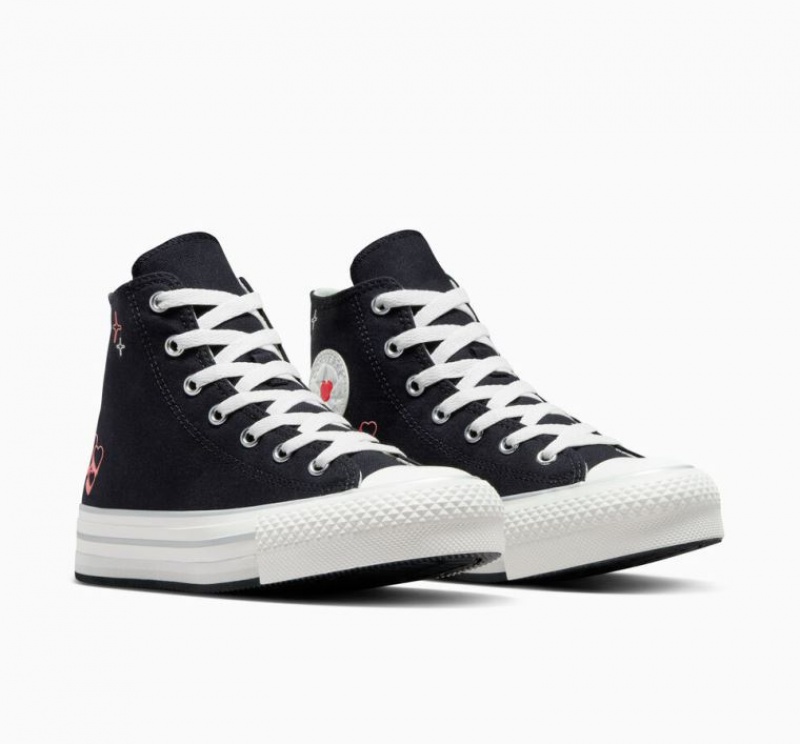 Gyerek Converse Chuck Taylor All Star Eva Lift Y2K Heart Platform Cipő Fekete | HUNGARY RMV2ON