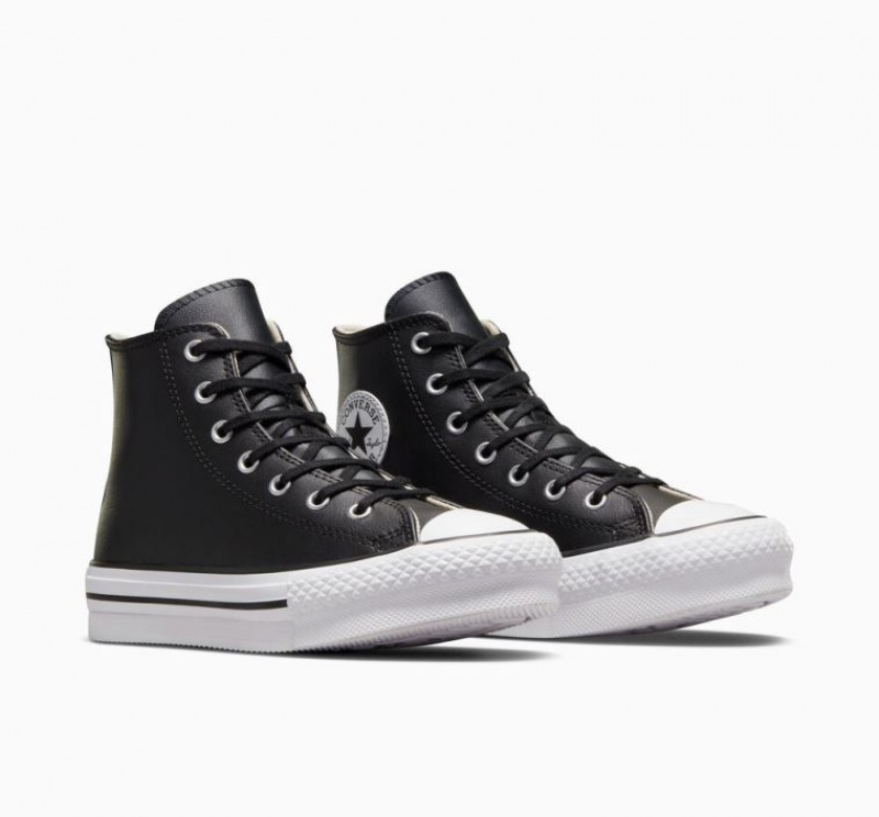 Gyerek Converse Chuck Taylor All Star Lift Leather Platform Cipő Fekete | HUNGARY ATJ9NV