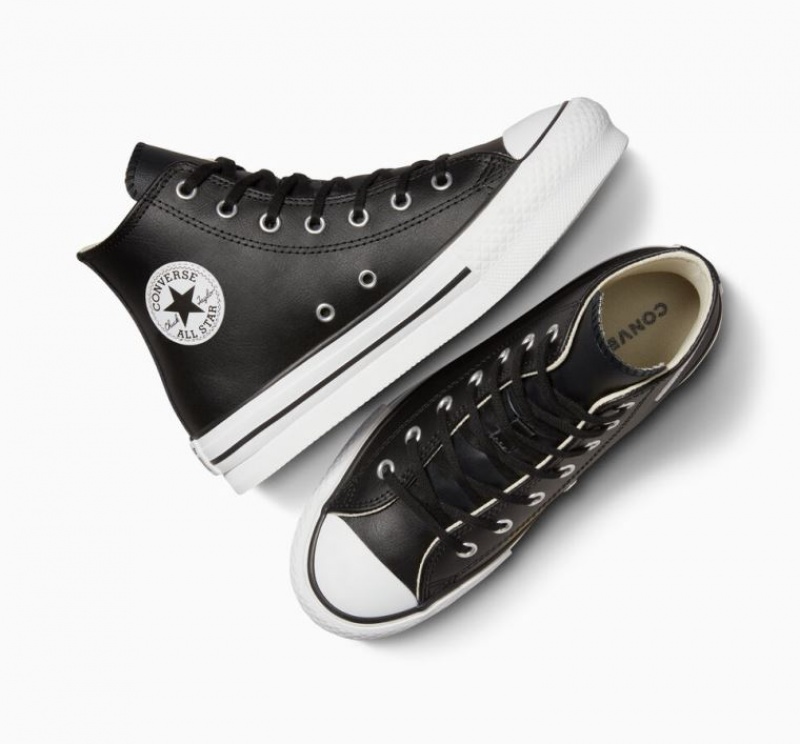 Gyerek Converse Chuck Taylor All Star Lift Leather Platform Cipő Fekete | HUNGARY ATJ9NV