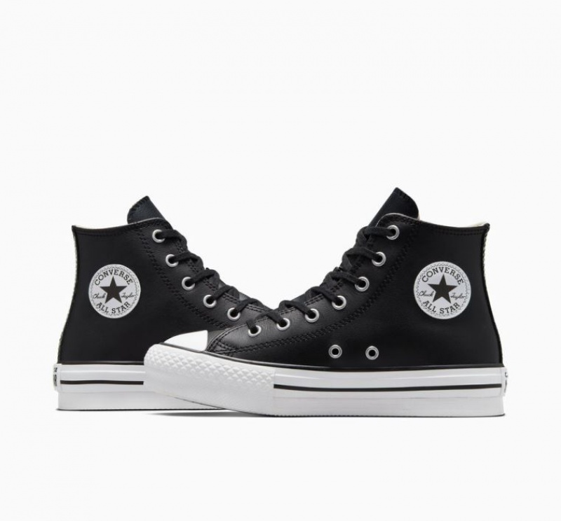 Gyerek Converse Chuck Taylor All Star Lift Leather Platform Cipő Fekete | HUNGARY ATJ9NV