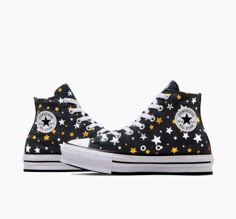 Gyerek Converse Chuck Taylor All Star Lift Sparkle Platform Cipő Fekete | HUNGARY RHV1FI