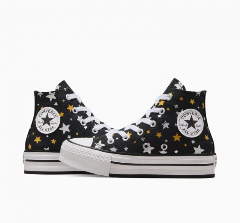 Gyerek Converse Chuck Taylor All Star Lift Sparkle Platform Cipő Fekete | HUNGARY UIM6EW