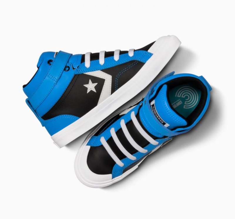 Gyerek Converse Pro Blaze Strap Leather Magasszárú Tornacipő Kék Fekete | HUNGARY JYW7ZT