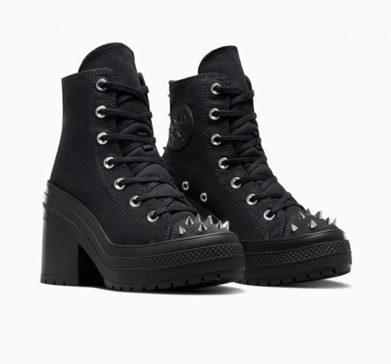 Női Converse Chuck 70 De Luxe Heel Studded Platform Cipő Fekete | HUNGARY RWA5ZF