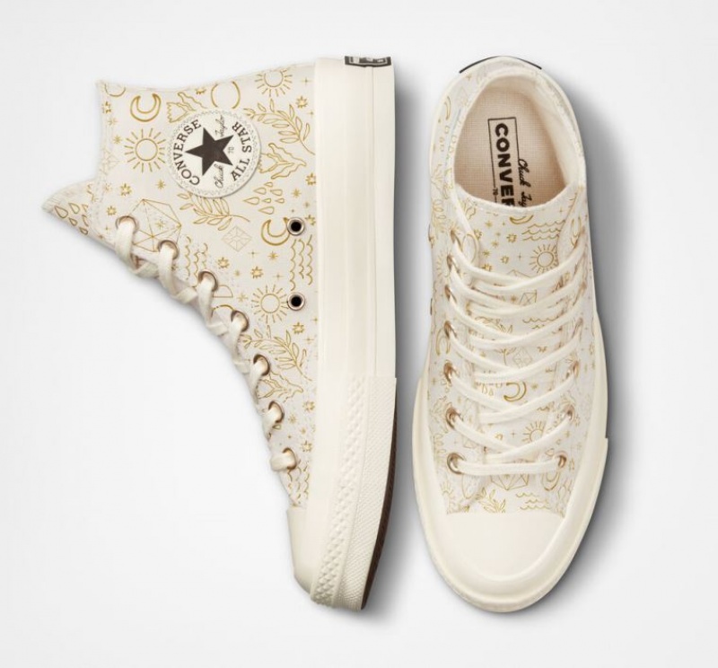 Női Converse Chuck 70 Golden Elements Magasszárú Tornacipő Fehér | HUNGARY BFW9JM