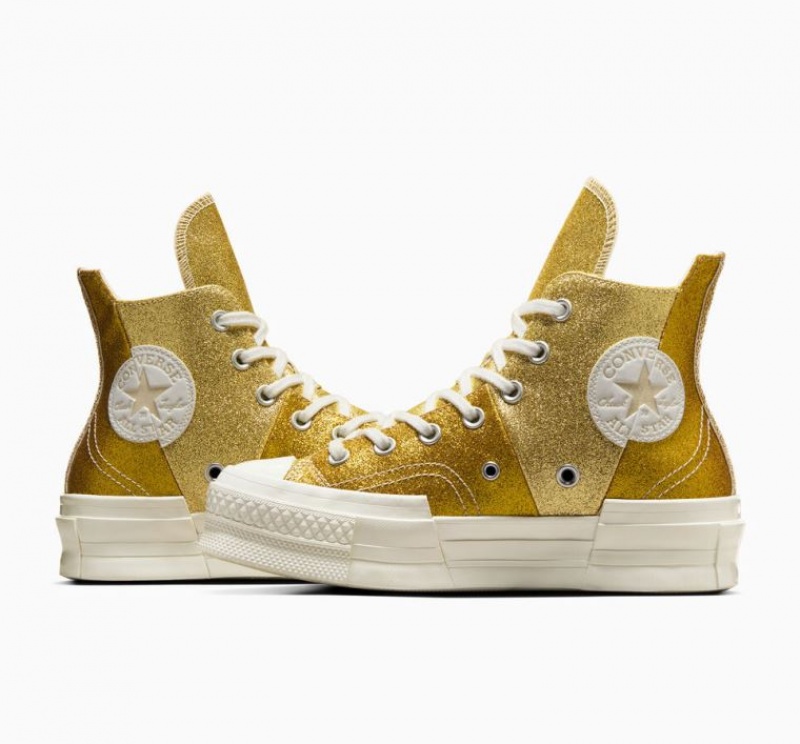 Női Converse Chuck 70 Plus Glitter Magasszárú Tornacipő Sötétarany | HUNGARY DNW5YG