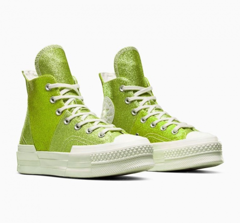 Női Converse Chuck 70 Plus Glitter Magasszárú Tornacipő Világos Zöld | HUNGARY YXW6NJ