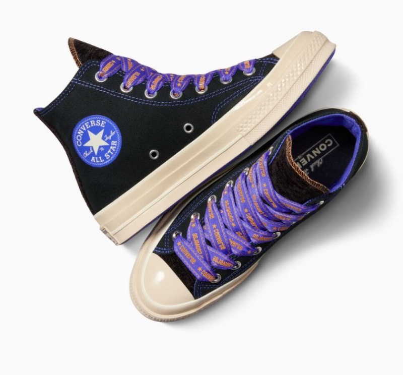 Női Converse Chuck 70 Ribbon Laces Magasszárú Tornacipő Fekete Kék | HUNGARY AKL5PR