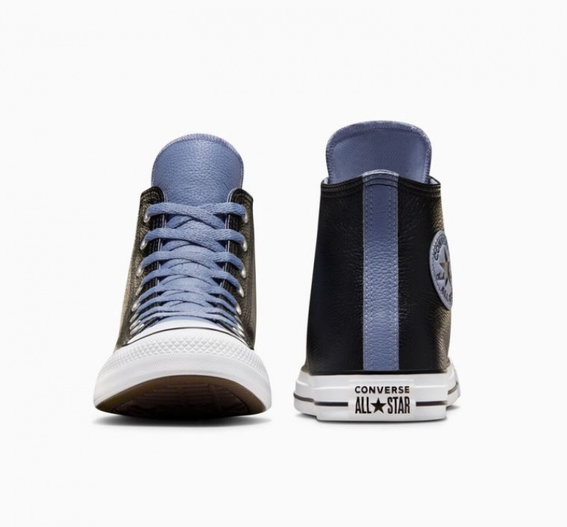 Női Converse Chuck Taylor All Star Leather Magasszárú Tornacipő Fekete Kék | HUNGARY QWD6BP