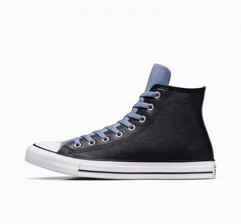 Női Converse Chuck Taylor All Star Leather Magasszárú Tornacipő Fekete Kék | HUNGARY QWD6BP