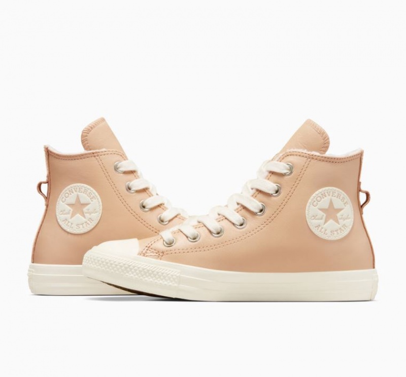 Női Converse Chuck Taylor All Star Leather Faux Fur Lining Magasszárú Tornacipő Korall | HUNGARY YQW5HB