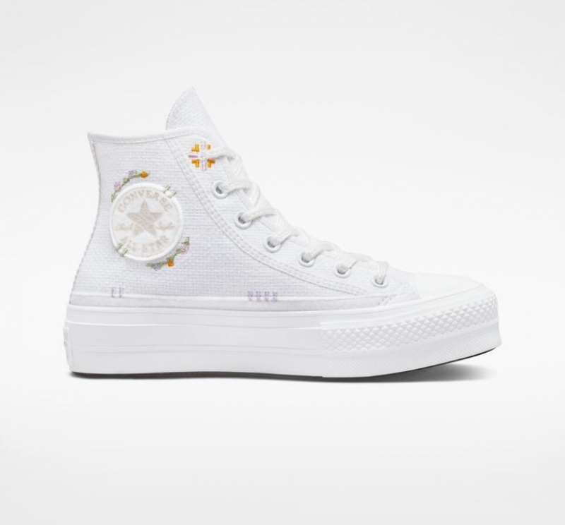 Női Converse Chuck Taylor All Star Lift Autumn Embroidery Platform Cipő Fehér | HUNGARY IQY5LM