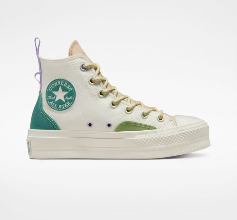 Női Converse Chuck Taylor All Star Lift Colorblock Overlay Platform Cipő Fehér | HUNGARY IXL3QA