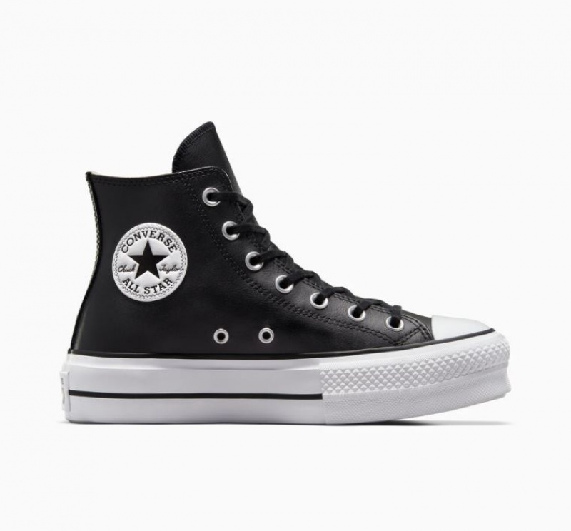 Női Converse Chuck Taylor All Star Lift Leather Platform Cipő Fekete | HUNGARY ZEI5RF